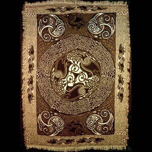 Vintage Celtic Triple Raven Tapestry Afghan Throw by Artist Jen Delyth